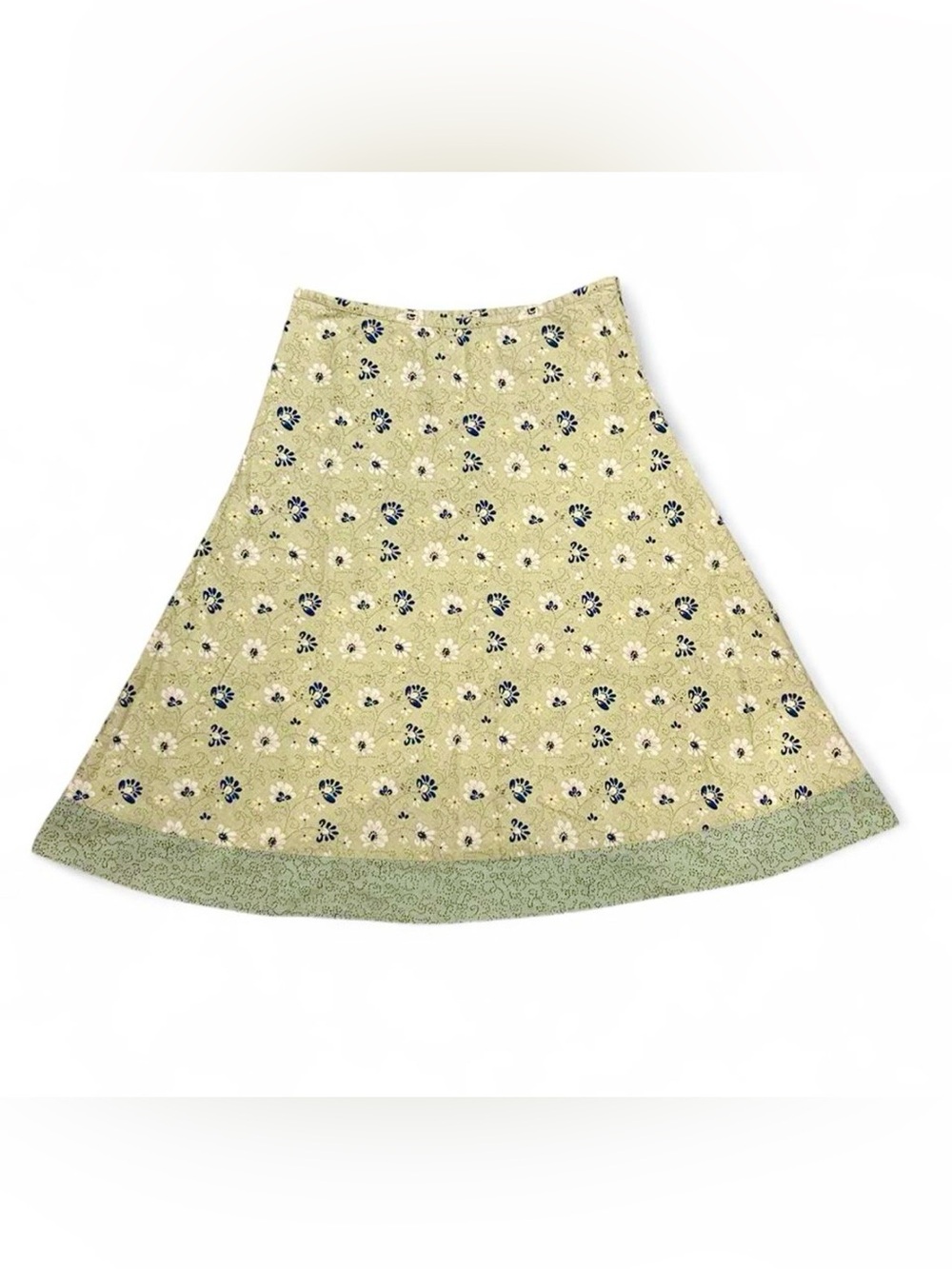 Green Floral linen/cotton A-Line Eddie Bauer Skirt cottagecore